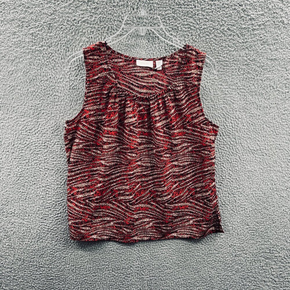 Chicos Womens Top 2 Large Red Tan Sleeveless Pullover Shirt Lightweight Comfy‎